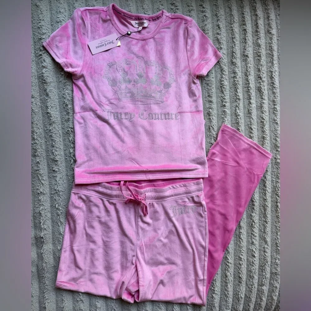 Juicy Couture Pink Bling Juicy Crown Velour Pajama Set
